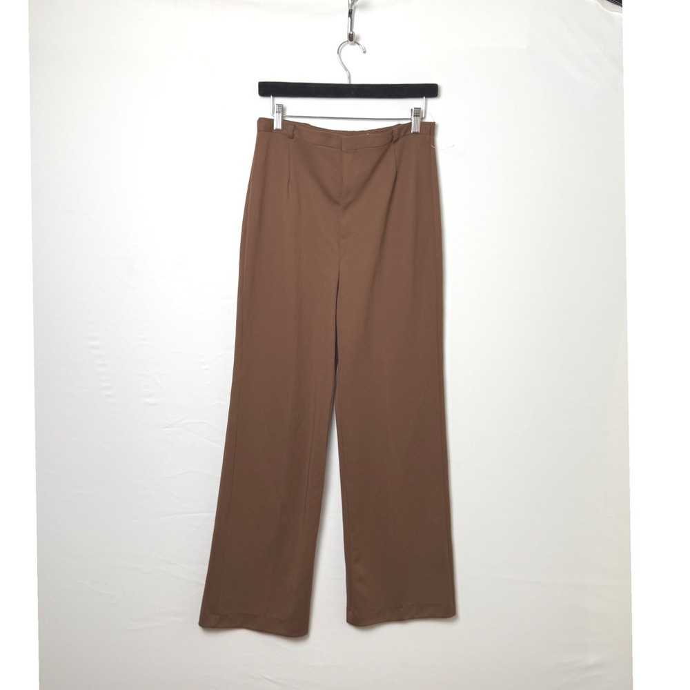 Vintage 70s Womens Brown High Waisted Trousers 29 Straight Leg Retro Office
